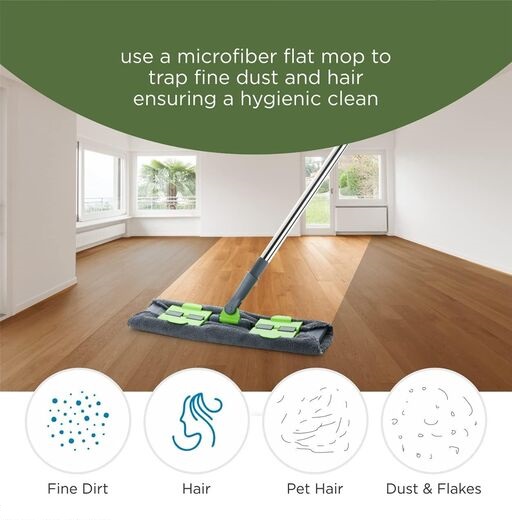 Large Surface Microfiber Flat Mop with 2 Pcs Mop Head and Cleaning Scraper 360 Degree Used Wet and Dry with Adjustable Handle for Hardwood Floors 